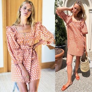 Emerson Fry Orange and White Long-Sleeve Mini Dress